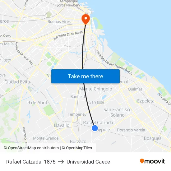 Rafael Calzada, 1875 to Universidad Caece map