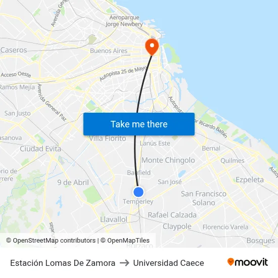 Estación Lomas De Zamora to Universidad Caece map