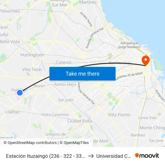 Estación Ituzaingó (236 - 322 - 336 - 504) to Universidad Caece map