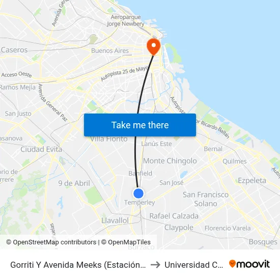 Gorriti Y Avenida Meeks (Estación Lomas) to Universidad Caece map