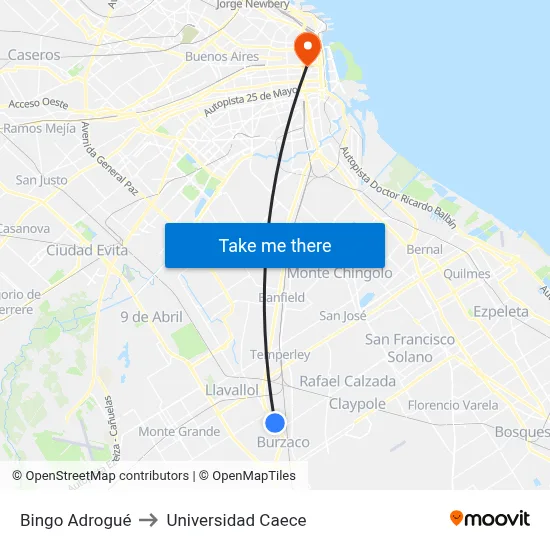 Bingo Adrogué to Universidad Caece map