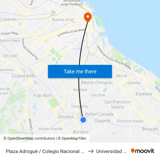 Plaza Adrogué / Colegio Nacional De Adrogué to Universidad Caece map