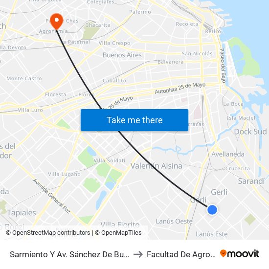 Sarmiento Y Av. Sánchez De Bustamante to Facultad De Agronomía map