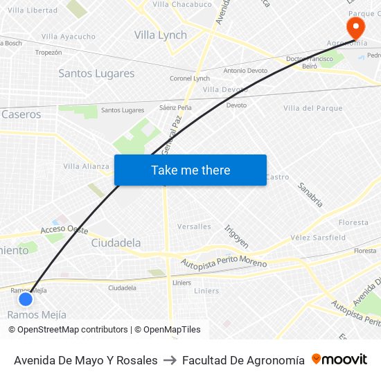 Avenida De Mayo Y Rosales to Facultad De Agronomía map