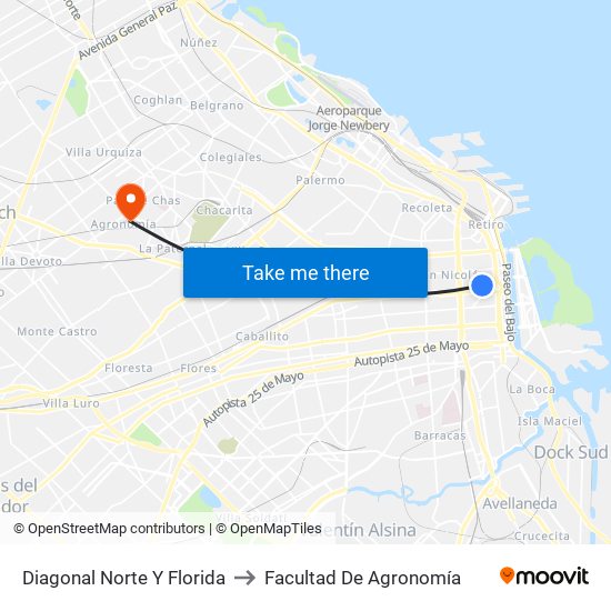 Diagonal Norte Y Florida to Facultad De Agronomía map