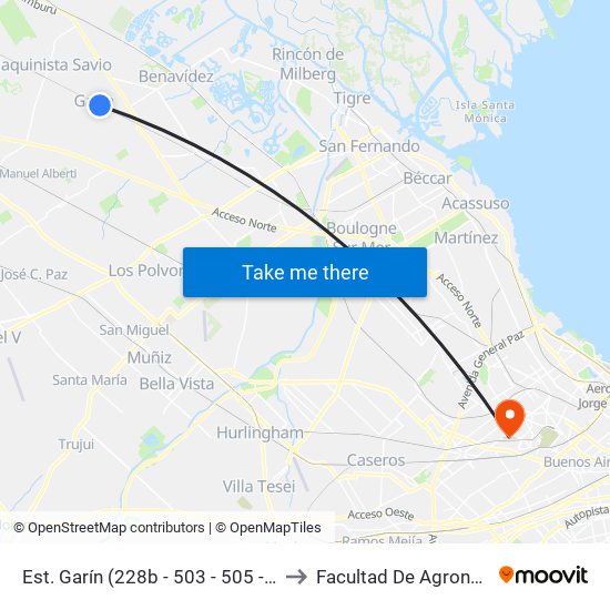 Est. Garín (228b - 503 - 505 - 506) to Facultad De Agronomía map