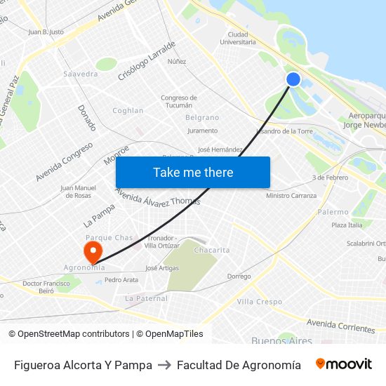 Figueroa Alcorta Y Pampa to Facultad De Agronomía map