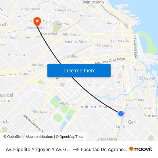 Av. Hipólito Yrigoyen Y Av. Galicia to Facultad De Agronomía map