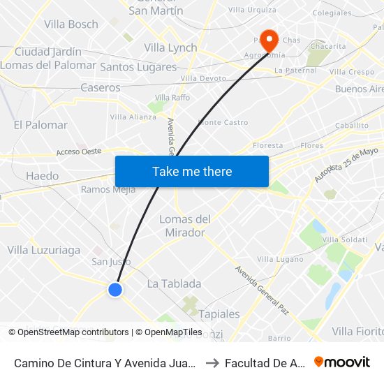 Camino De Cintura Y Avenida Juan Manuel De Rosas to Facultad De Agronomía map