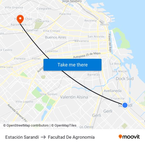 Estación Sarandí to Facultad De Agronomía map