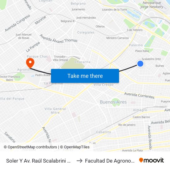 Soler Y Av. Raúl Scalabrini Ortiz to Facultad De Agronomía map