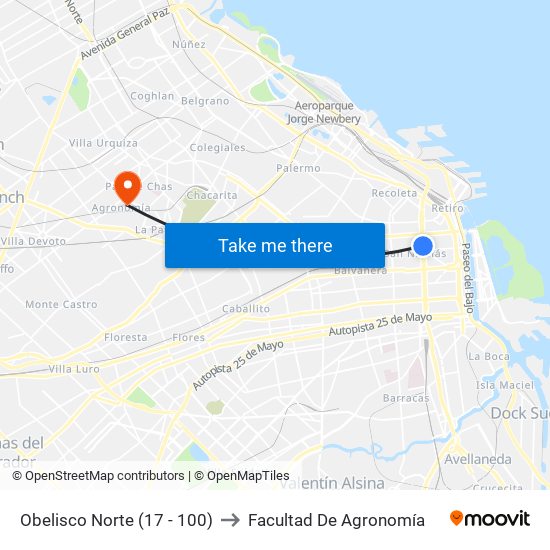 Obelisco Norte (17 - 100) to Facultad De Agronomía map