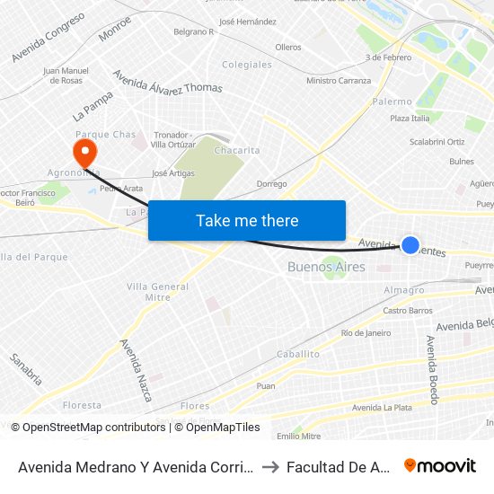 Avenida Medrano Y Avenida Corrientes (128 - 160) to Facultad De Agronomía map