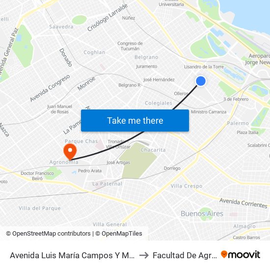 Avenida Luis María Campos Y Maure (29 - 59) to Facultad De Agronomía map