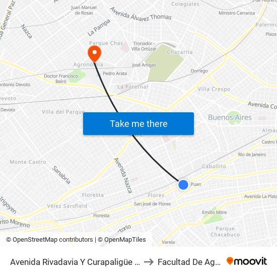 Avenida Rivadavia Y Curapaligüe (53 - 55 - 145) to Facultad De Agronomía map