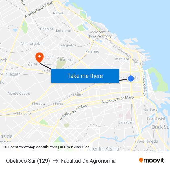 Obelisco Sur (129) to Facultad De Agronomía map