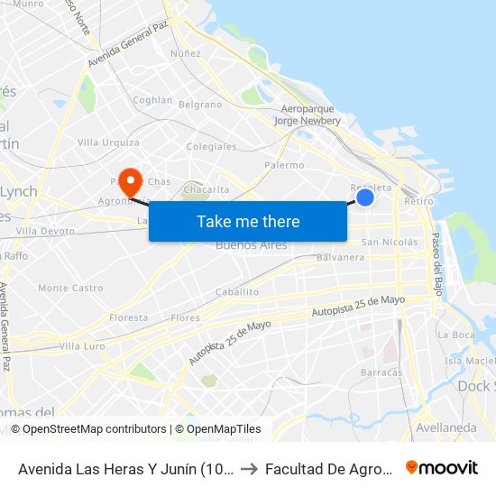Avenida Las Heras Y Junín (102 - 110) to Facultad De Agronomía map
