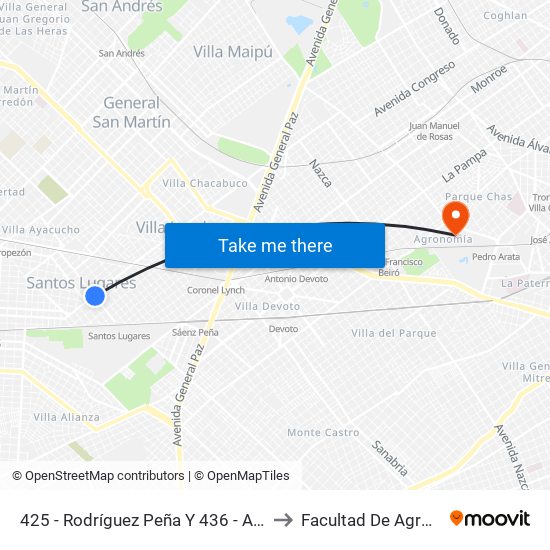 425 - Rodríguez Peña Y 436 - Av. La Plata to Facultad De Agronomía map