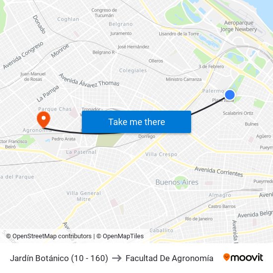 Jardín Botánico (10 - 160) to Facultad De Agronomía map
