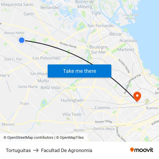 Tortuguitas to Facultad De Agronomía map