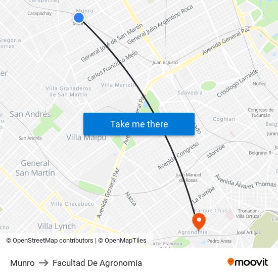 Munro to Facultad De Agronomía map