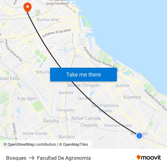 Bosques to Facultad De Agronomía map