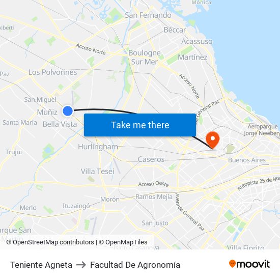 Teniente Agneta to Facultad De Agronomía map