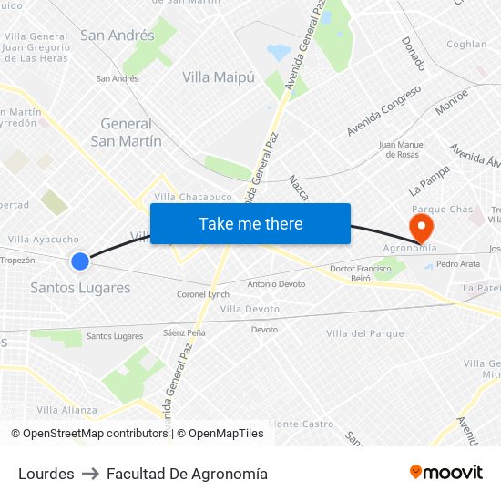 Lourdes to Facultad De Agronomía map