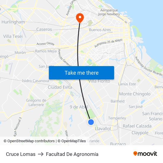 Cruce Lomas to Facultad De Agronomía map