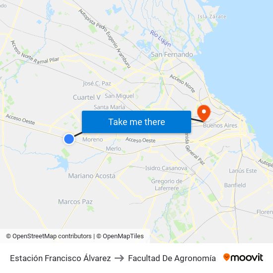 Estación Francisco Álvarez to Facultad De Agronomía map