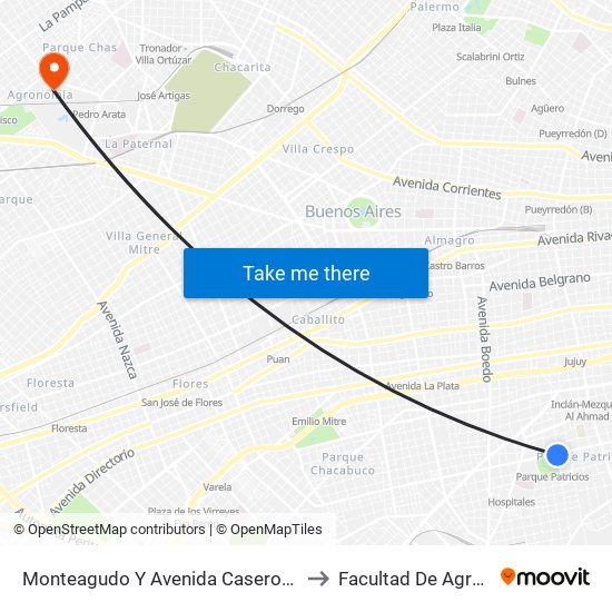 Monteagudo Y Avenida Caseros (91 - 150) to Facultad De Agronomía map
