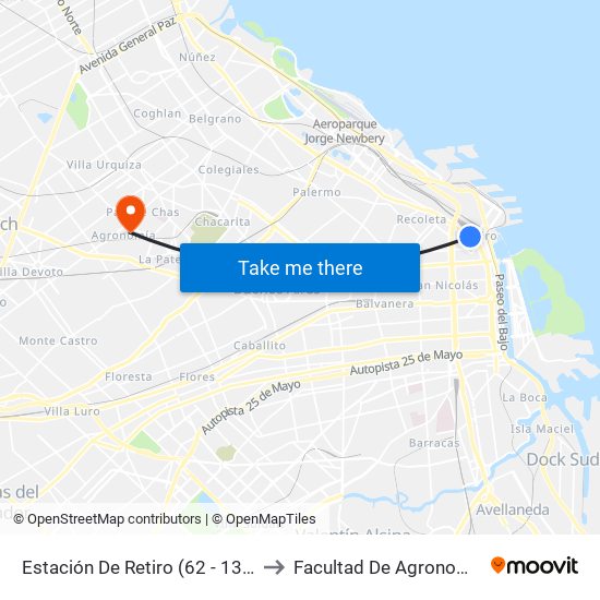 Estación De Retiro (62 - 130) to Facultad De Agronomía map