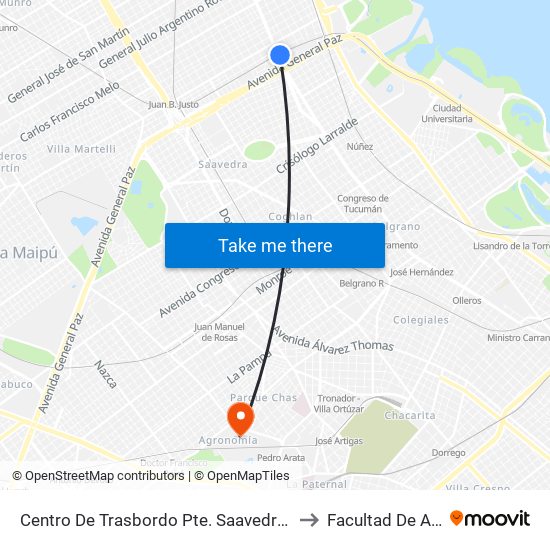 Centro De Trasbordo Pte. Saavedra (Llegadas X Maipú) to Facultad De Agronomía map