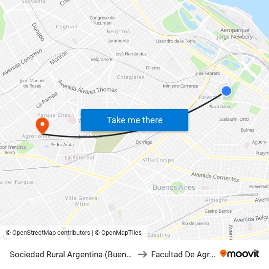Sociedad Rural Argentina (Buenos Aires Bus) to Facultad De Agronomía map