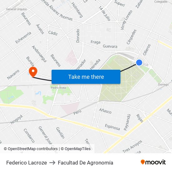 Federico Lacroze to Facultad De Agronomía map