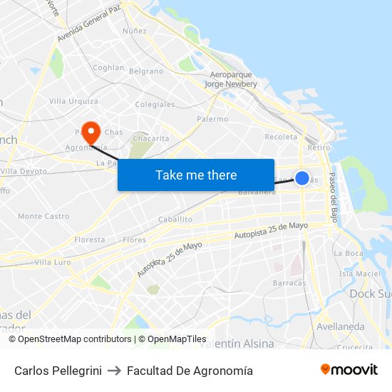 Carlos Pellegrini to Facultad De Agronomía map