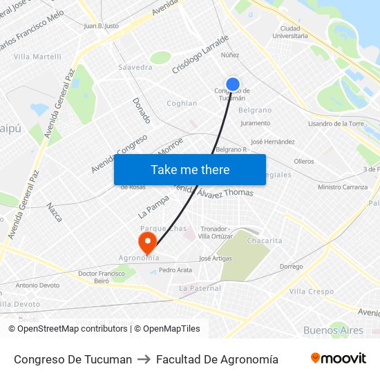 Congreso De Tucuman to Facultad De Agronomía map