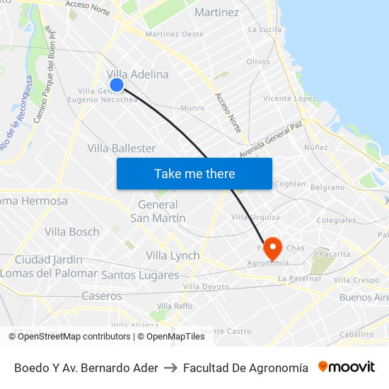 Boedo Y Av. Bernardo Ader to Facultad De Agronomía map