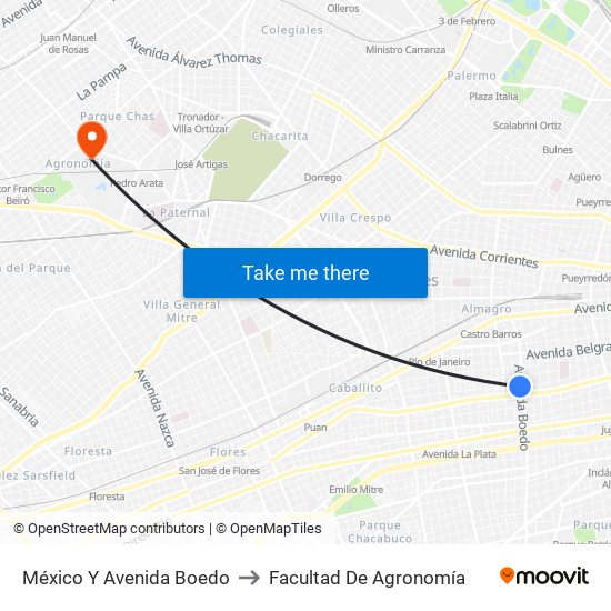 México Y Avenida Boedo to Facultad De Agronomía map