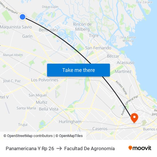 Panamericana Y Rp 26 to Facultad De Agronomía map