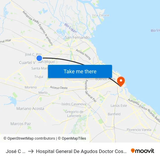 José C Paz to Hospital General De Agudos Doctor Cosme Argerich map