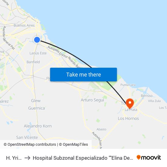 H. Yrigoyen to Hospital Subzonal Especializado ""Elina De La Serna De Montes De Oca"" map