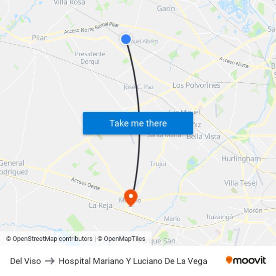 Del Viso to Hospital Mariano Y Luciano De La Vega map