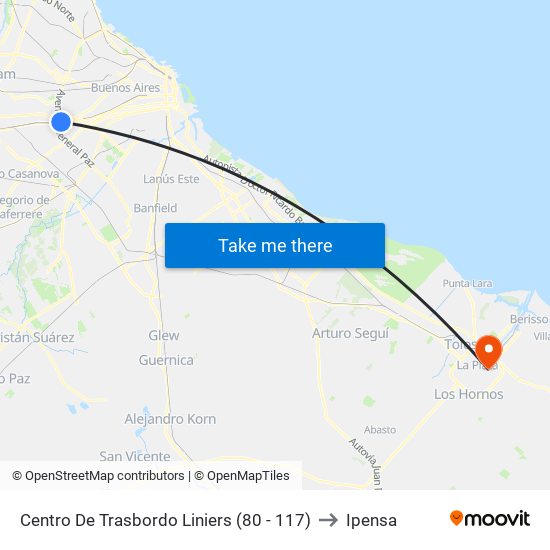 Centro De Trasbordo Liniers (80 - 117) to Ipensa map