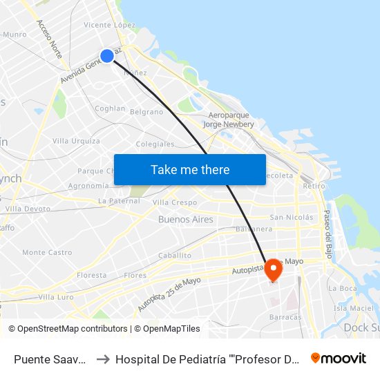 Puente Saavedra (Arriba) to Hospital De Pediatría ""Profesor Doctor Juan Pedro Garrahan"" map