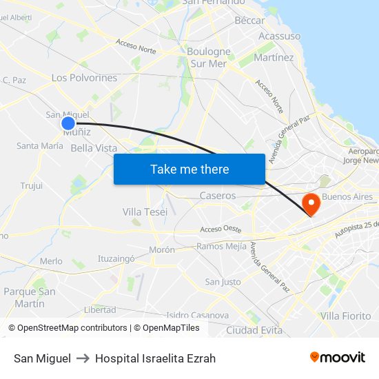 San Miguel to Hospital Israelita Ezrah map