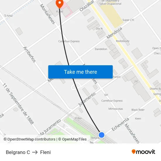 Belgrano C to Fleni map
