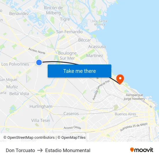 Don Torcuato to Estadio Monumental map