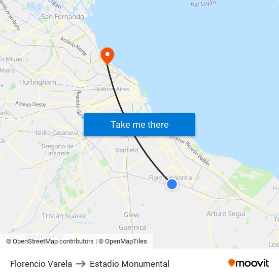 Florencio Varela to Estadio Monumental map