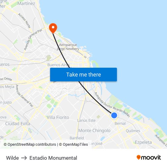 Wilde to Estadio Monumental map